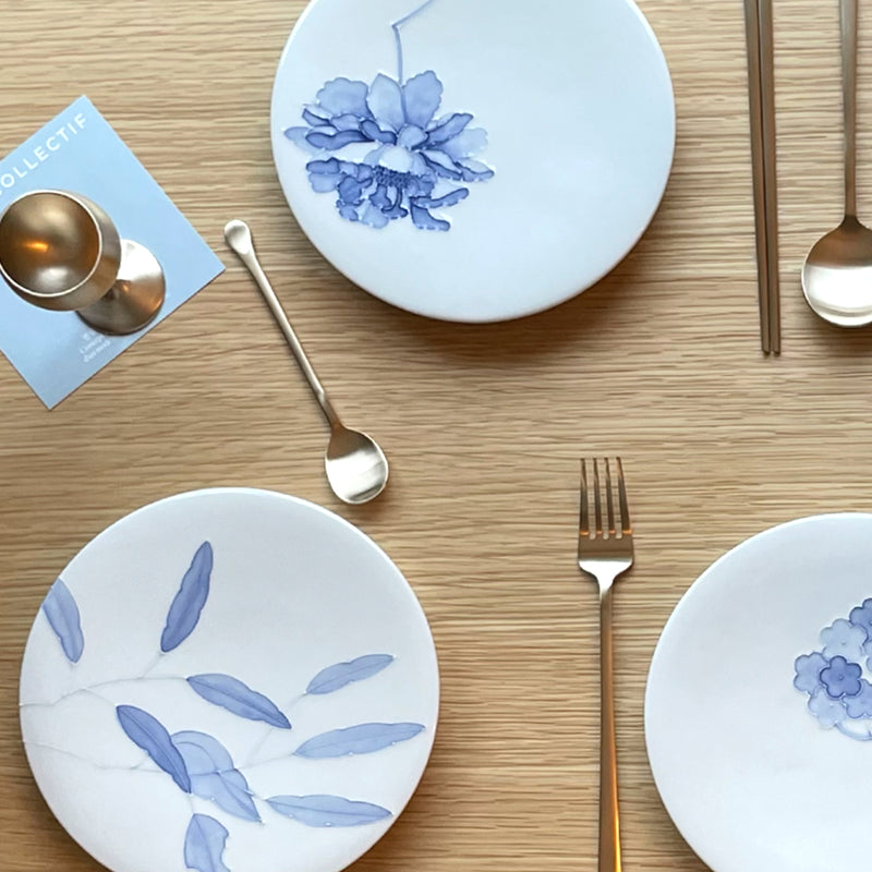 Assiette « Bleu et Blanc » en porcelaine - Feuilles